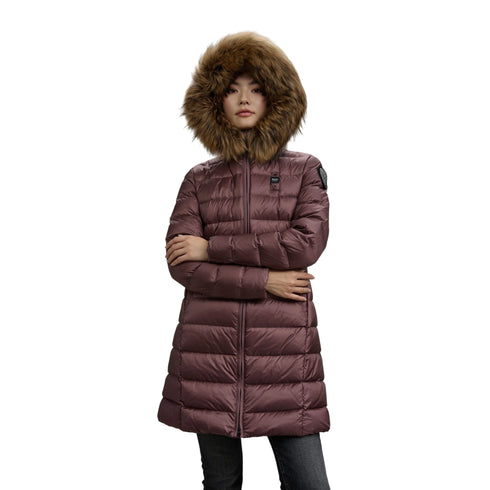 Piumino Donna Camelia lungo, con pelliccia rimovibile e patch log